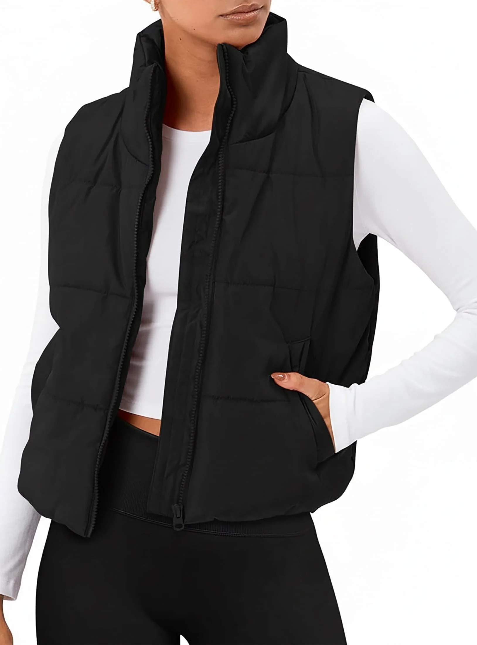 SUNBS Puffer Vest for Women Sleeveless Quilted Cropped Jacket Lightweight Stand-up Collar Winter ... | Walmart (US)