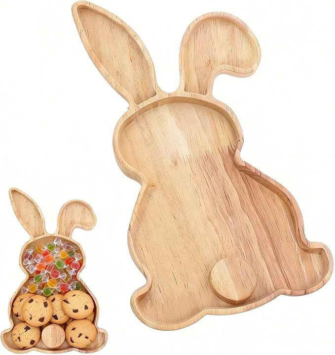DOITOOL Easter Bunny Serving Tray, Rabbit-Shaped Wooden Bunny Charcuterie Board Farmhouse Rabbit ... | Amazon (US)