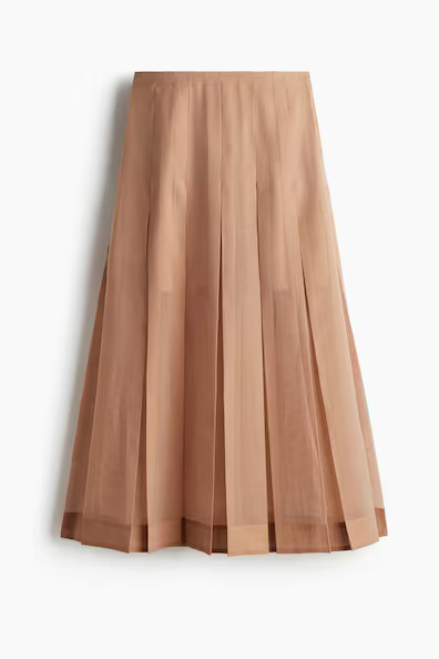 H & M - Sheer Pleated Skirt - Beige | H&M (US + CA)