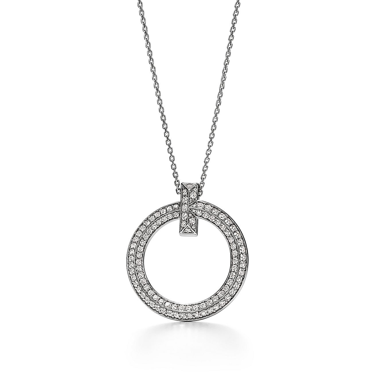Tiffany T T1 Circle Pendant in 18k White Gold with Diamonds, Large | Tiffany & Co. | Tiffany & Co. (UK)
