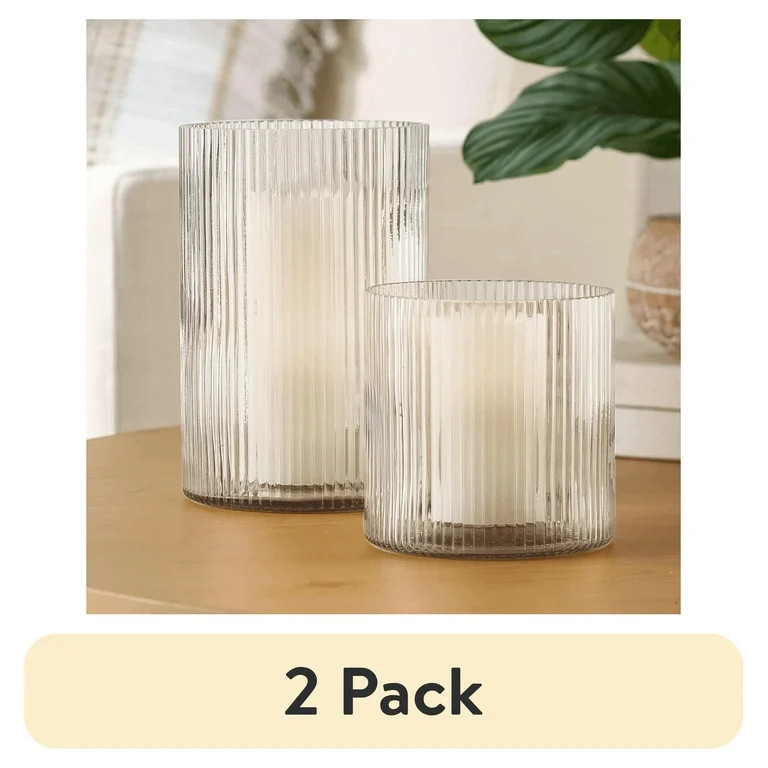 (2 pack) Better Homes & Gardens Clear Glass Ribbed Hurricane Candleholder, 8", Large | Walmart (US)
