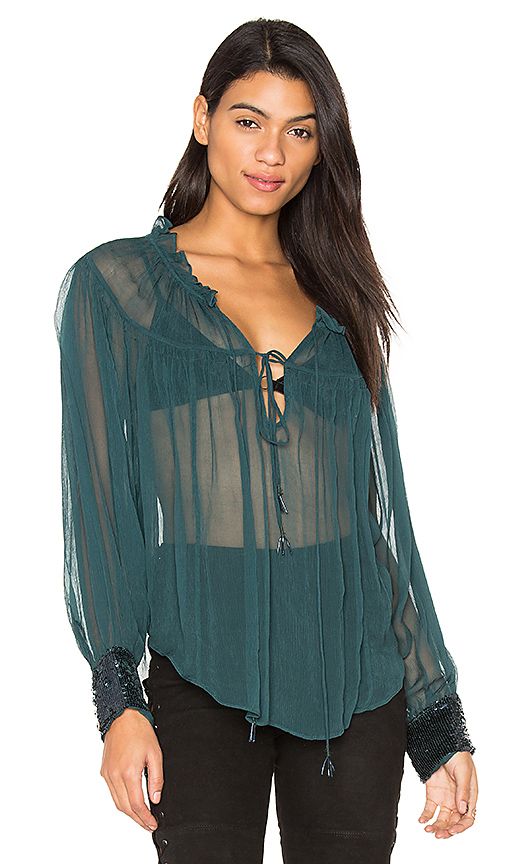 Free People Dream Cuff Blouse in Green. - size M (also in S,XS) | Revolve Clothing