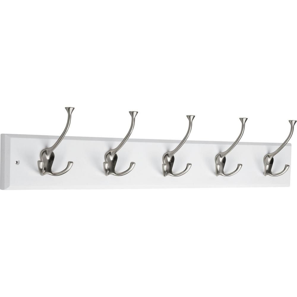 27 in. White and Satin Nickel Tri-Hook Rack | The Home Depot