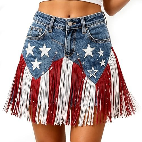 250th Patriotic Denim Fringe Belt, Women's Western Cowgirl American Flag Waist Belt for 4th of Ju... | Amazon (US)