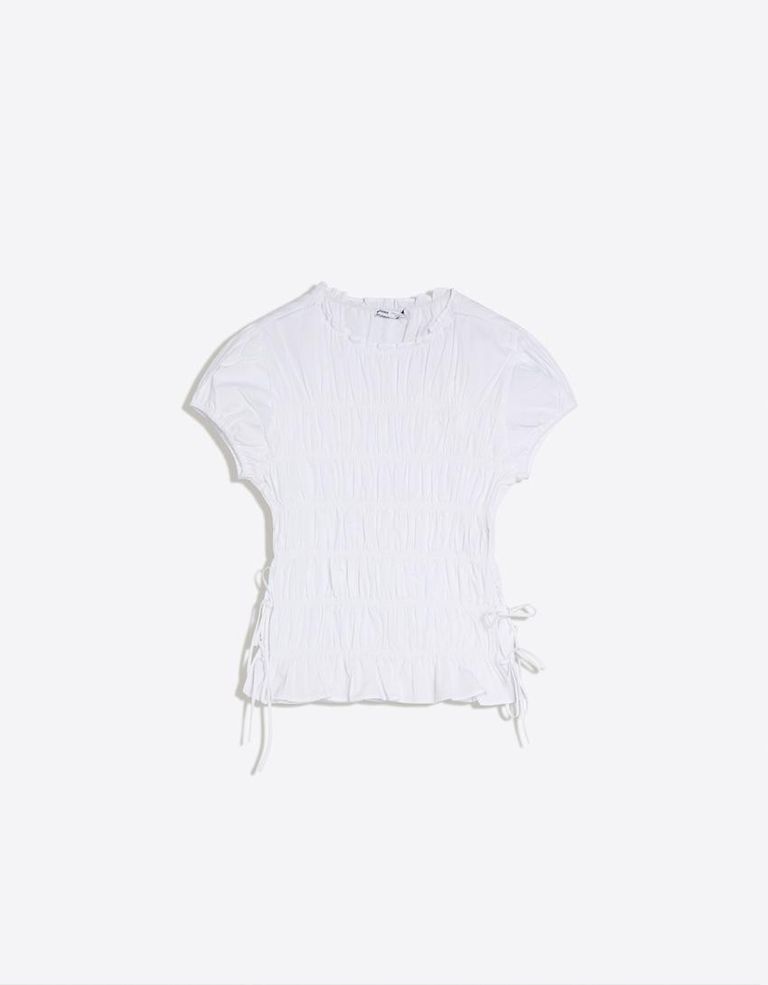 Ruched T-shirt with side ties - Women | Bershka UK
