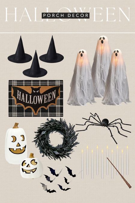 Halloween porch decor #halloweenporch #halloweendecor #outdoorhalloweendecor #halloweenpatio #halloweenhomedecor #ghost #spiders #bats #halloweendoormat #halloweenwreath #halloweenfinds #jackolanterns #witchhats #hangingcandles 

#LTKhome #LTKHalloween #LTKfindsunder50