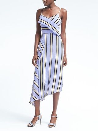 Stripe Strappy Asymmetrical Foldover Dress | Banana Republic US