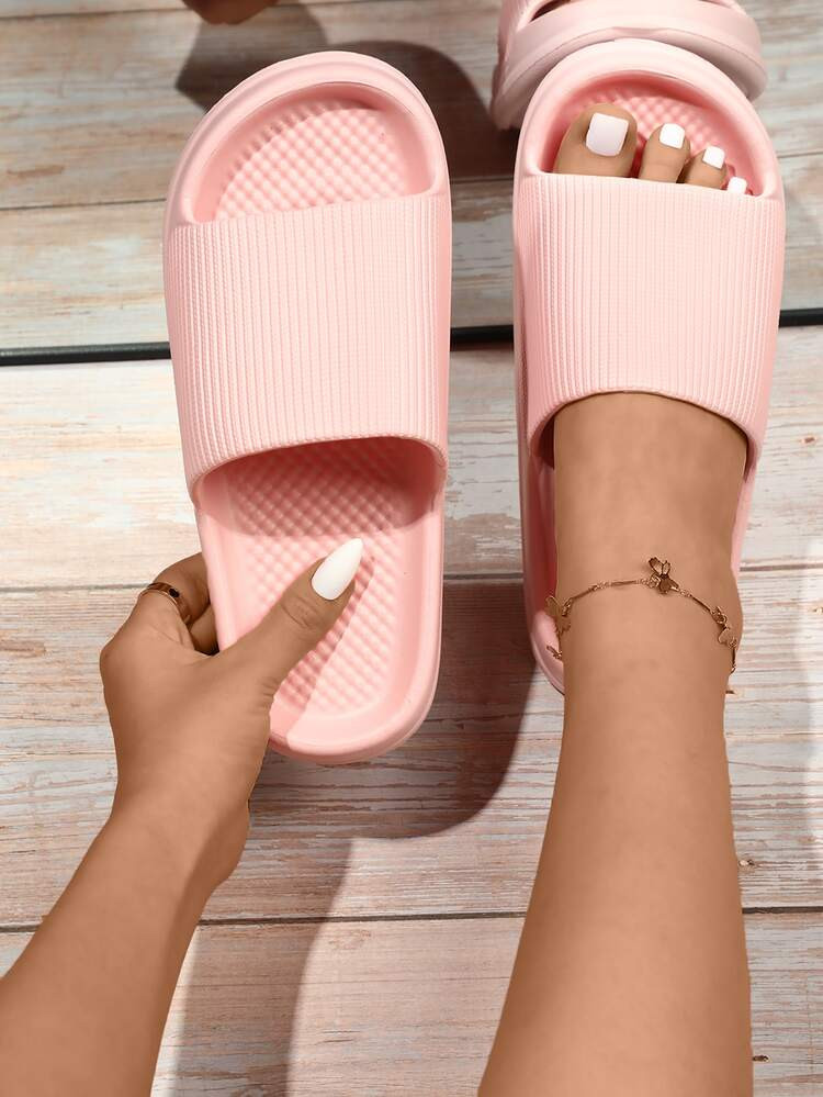Minimalist Textured Open Toe Slides | SHEIN