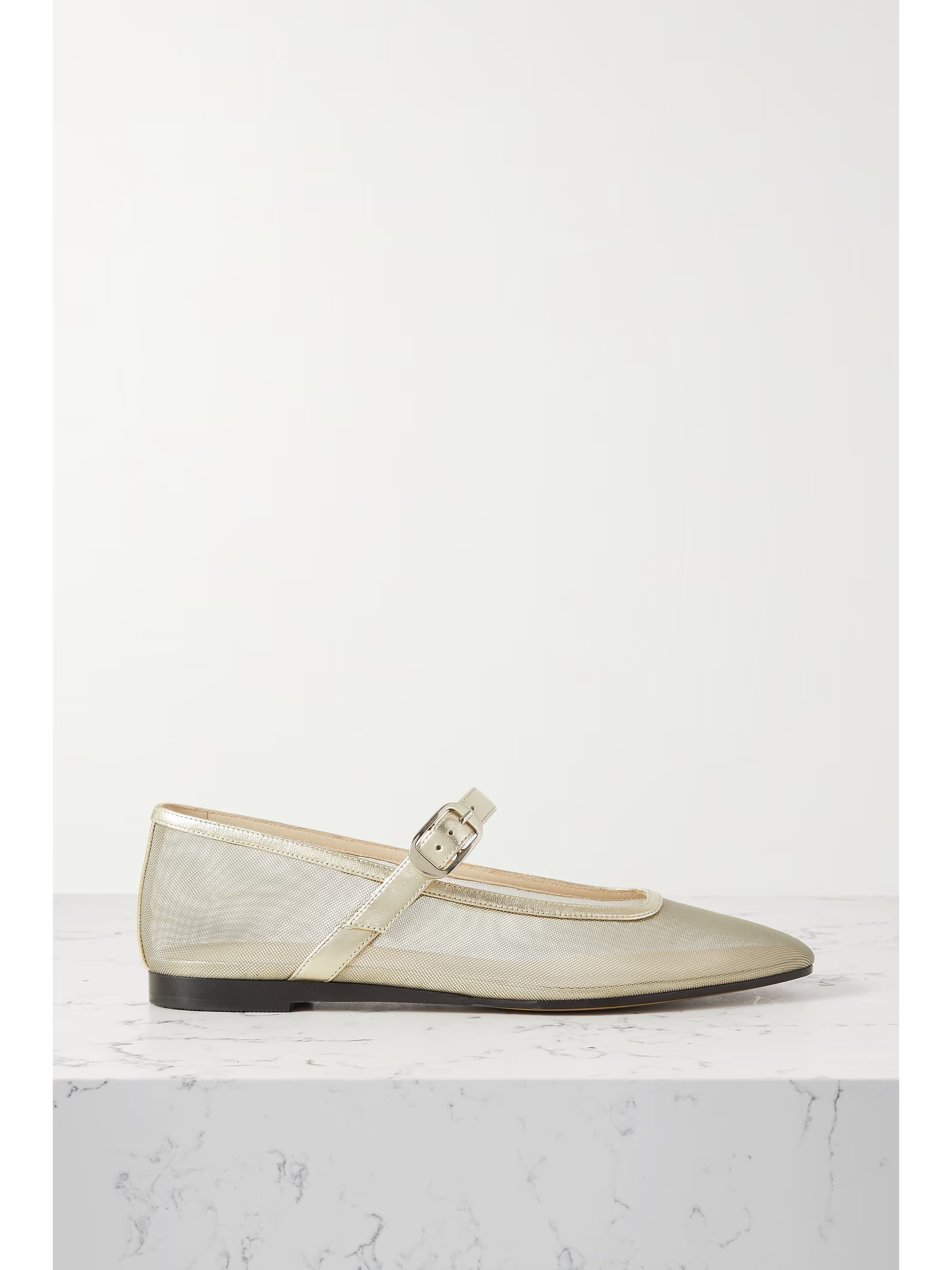 Metallic leather-trimmed mesh Mary Jane ballet flats | NET-A-PORTER (US)