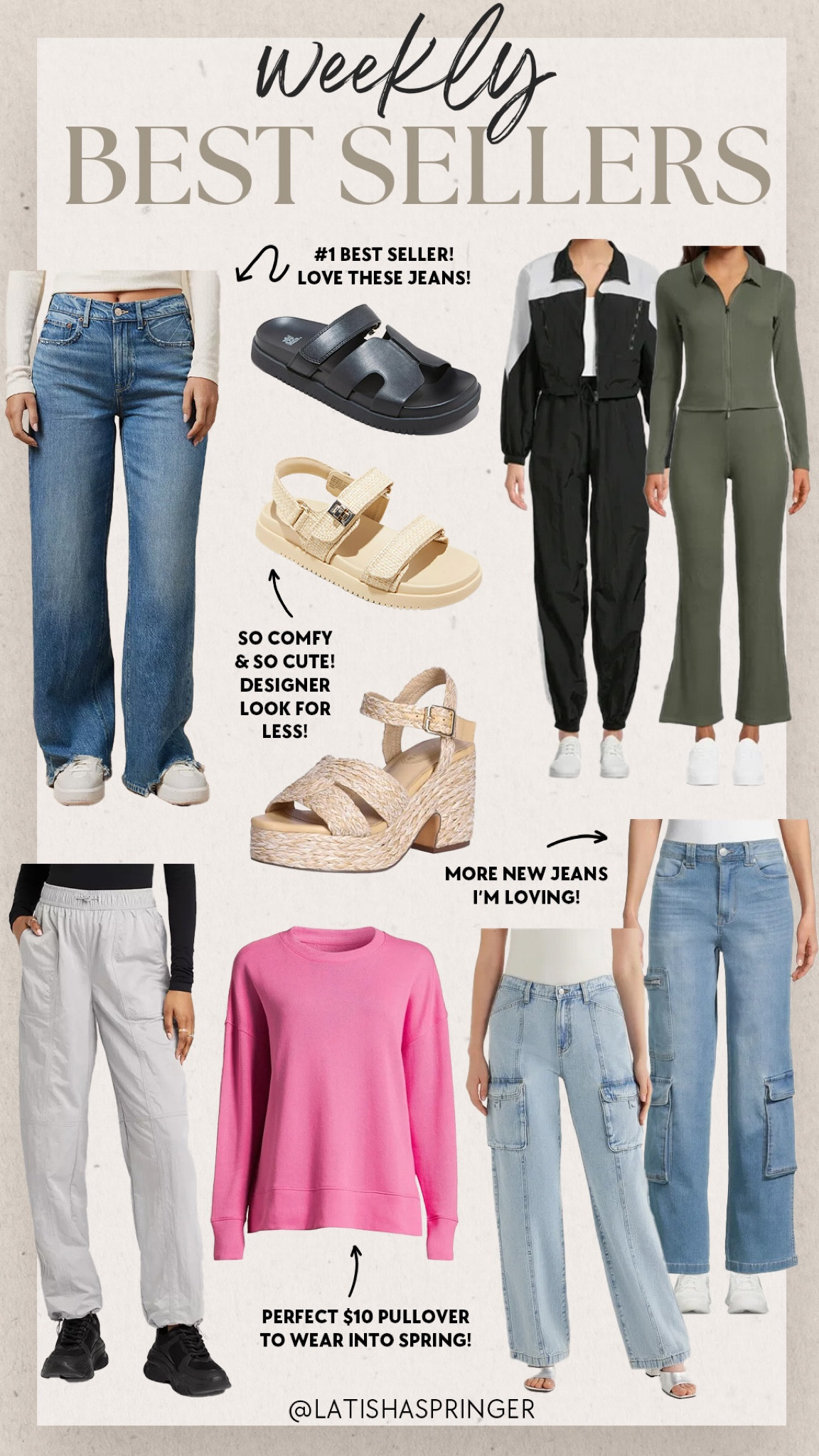 Last week’s best sellers! My favorite trendy denim, the cutest $10 pink pullover, spring sandals and more! 

#bestsellers

Walmart finds. Walmart fashion. Walmart denim. Cargo jeans. Trendy jeans for spring. Walmart sweatshirt. Walmart lounge set. Designer inspired sandals. Target finds. Target sandals. Parachute pants  

#LTKstyletip #LTKSeasonal #LTKfindsunder100
