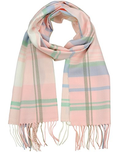 D&Y Unisex Classic Softer Than Cashmere Plaid Fringe End Scarf, Light Pink | Amazon (US)