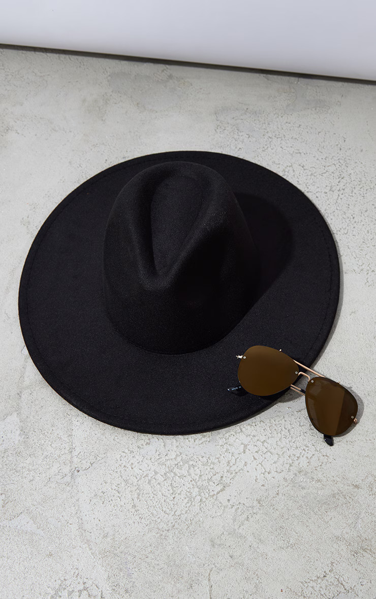 Black Wide Brim Fedora Hat | PrettyLittleThing UK