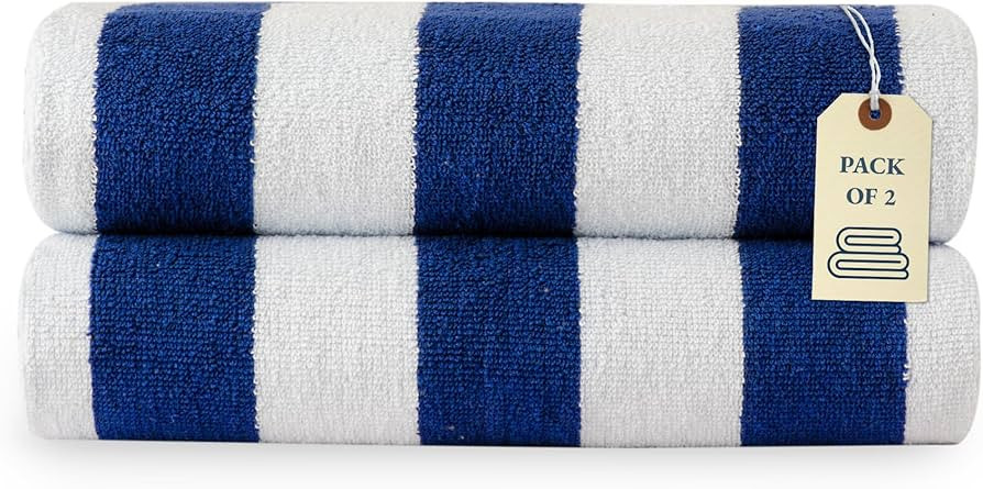 LANE LINEN 100% Cotton Beach Towel - 2 Pack Beach Towels Oversized, Cabana Stripe Large Beach Tow... | Amazon (US)