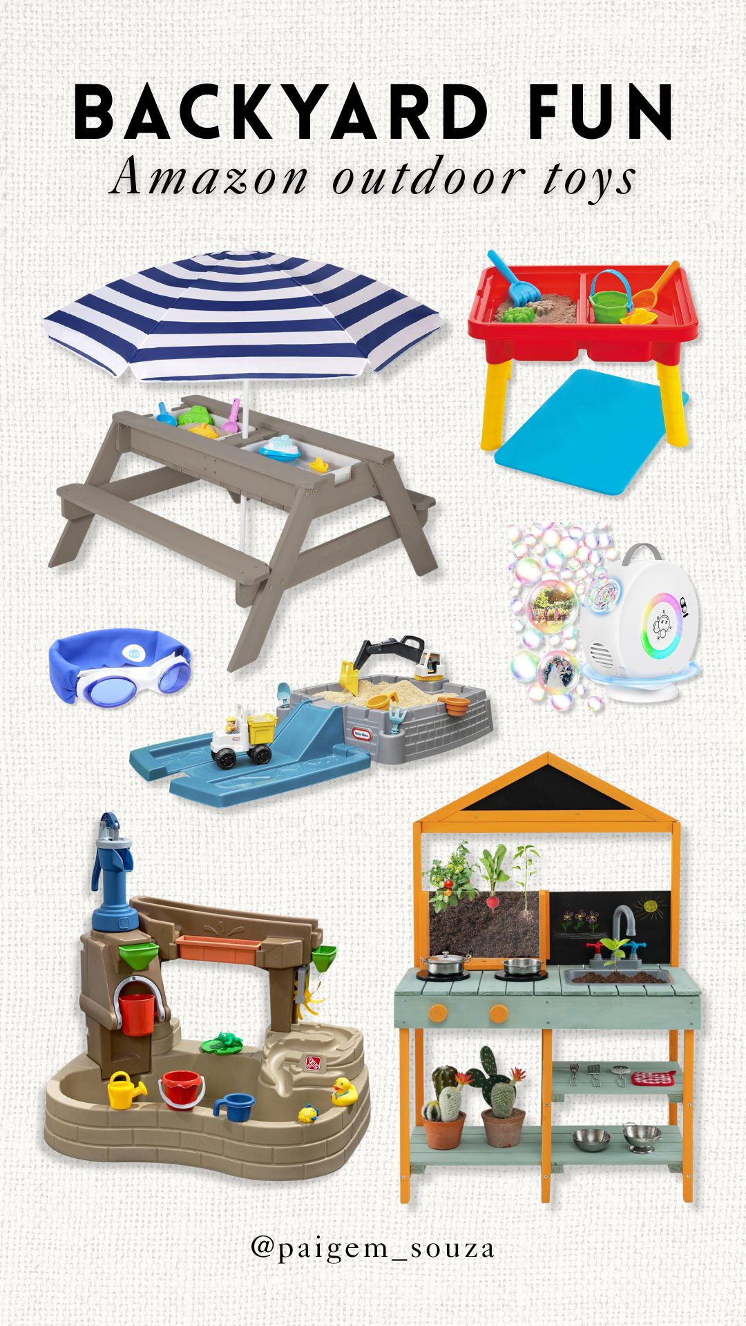 Backyard fun finds from Amazon. ☀️ Sand tables, water play sets, mud kitchens, bubble machines and the cutest kids picnic table with umbrella. Perfect for keeping littles busy outside all season long!

Amazon outdoor toys for kids, backyard toys for toddlers, water table for kids outdoor, kids picnic table with umbrella, sand and water play table, mud kitchen for kids outdoor, bubble machine for kids, outdoor play kitchen, summer toys for backyard, toddler backyard play ideas, outdoor activity toys for preschool, spring outdoor kids toys. 

 #LTKSeasonal #LTKHome #LTKKids