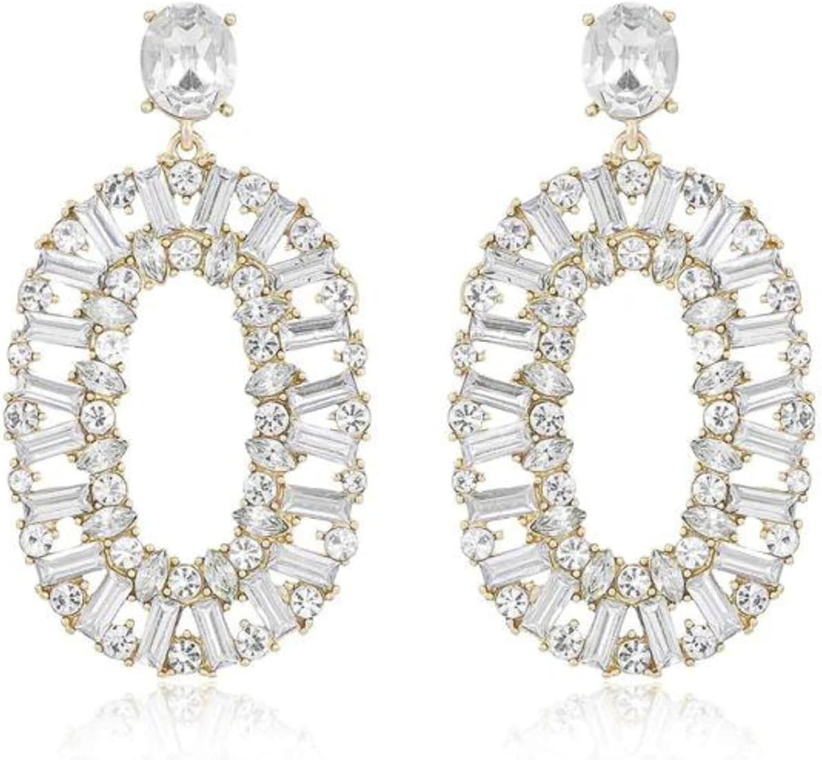 Ettika Gold Earrings. Womens Dangle Earrings, Sparkle Oval 18k Gold Plated And Crystals Earrings.... | Amazon (US)