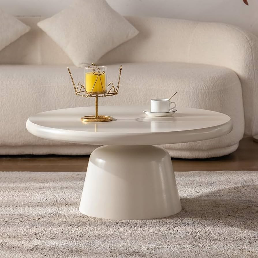 31.5in Cream White Coffee Table, Mid-Century Minimalist Round Low Floor Tea Table, with 19.69in S... | Amazon (US)