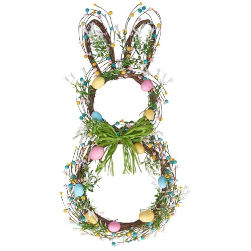 Easter Bunny Wreath for Front Door Decorations, Rattan Easter Bunny Door Wreath Decorations, Spring Wreaths with Colorful Eggs Eucalyptus Leaves for Front Door Outside Wall Window Decor | Amazon (US)