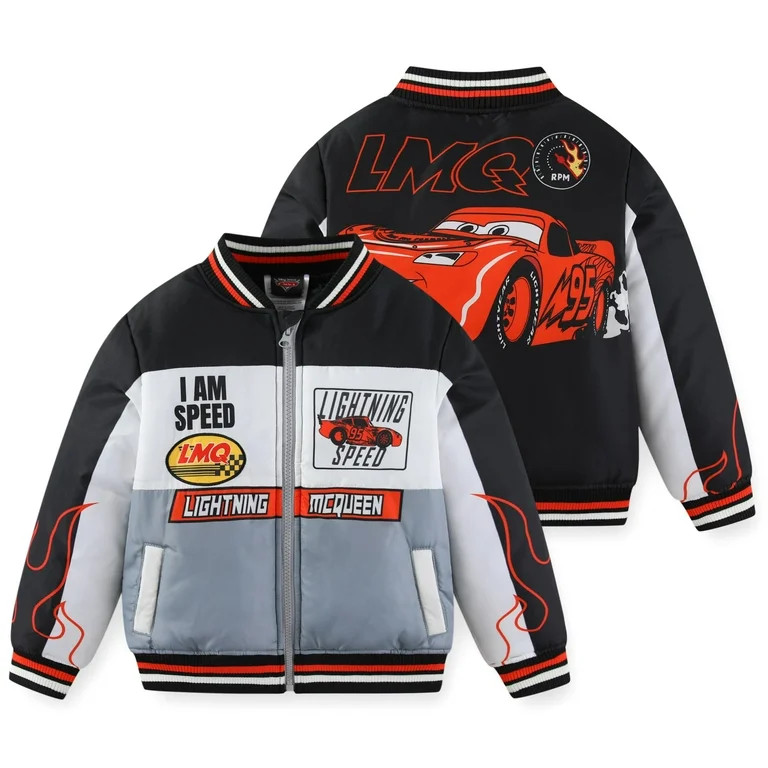 Disney Lightning McQueen Zip Up Letterman Varsity Bomber Jacket for Big Kids (Boys), Sizes 4-7 | Walmart (US)