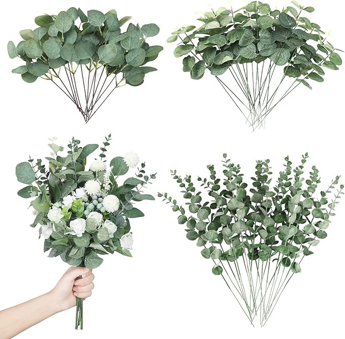 Giegxin 90 Pcs 3 Kinds Mixed Eucalyptus Leaves Stems Bulk Artificial Silver Dollar Leaves Picks D... | Amazon (US)