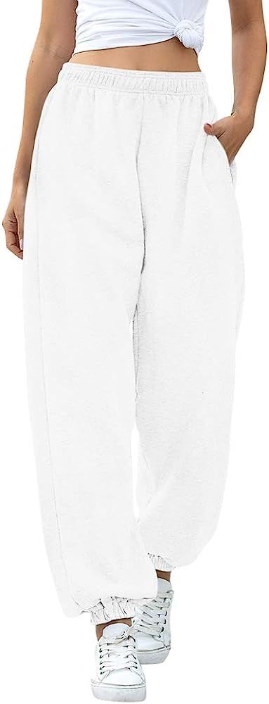 HeSaYep Women's High Waisted Sweatpants Workout Active Joggers Pants Baggy Lounge Bottoms | Amazon (US)