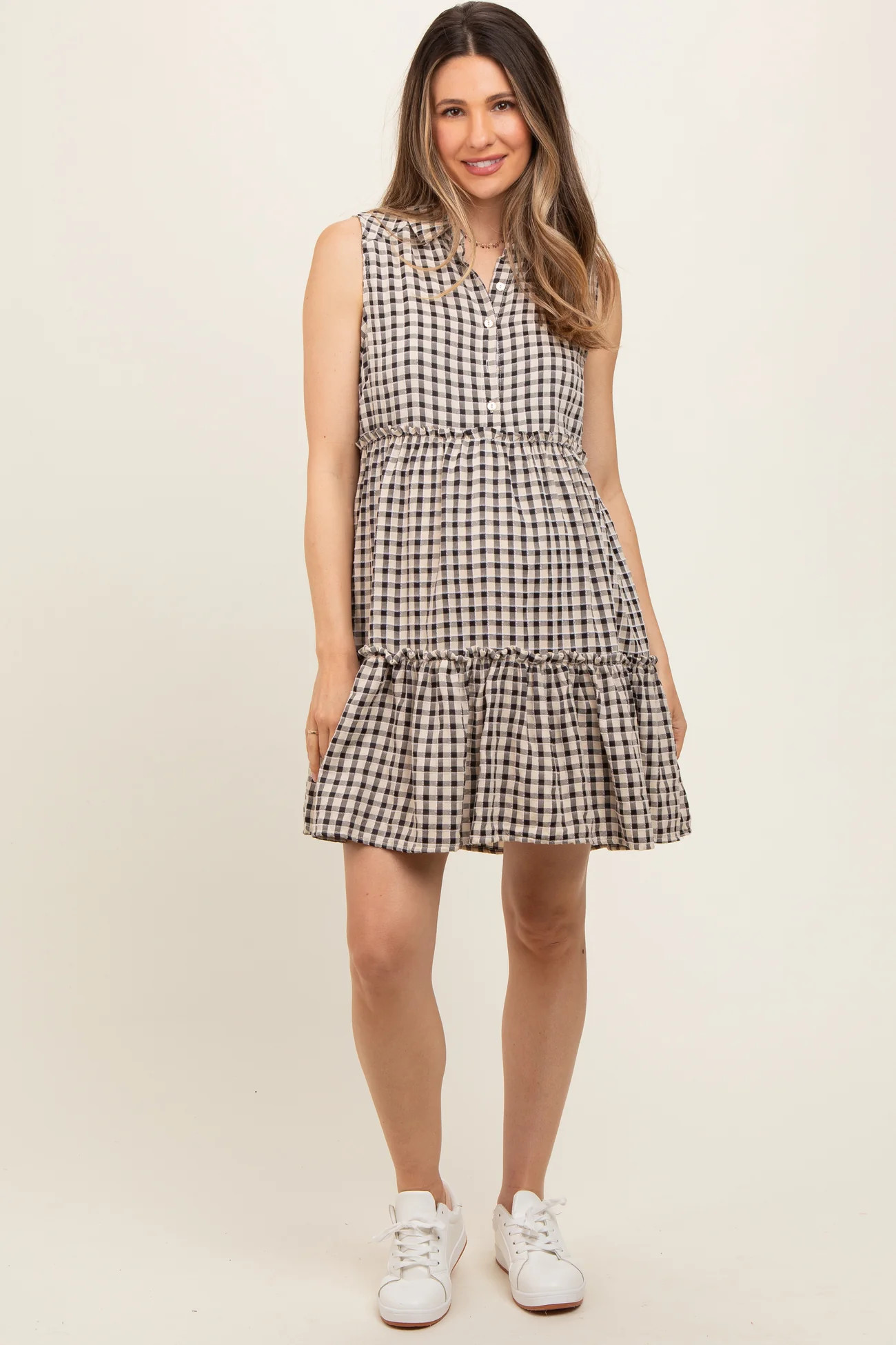 Pink Gingham Button Front Collared Maternity Dress | PinkBlush Maternity