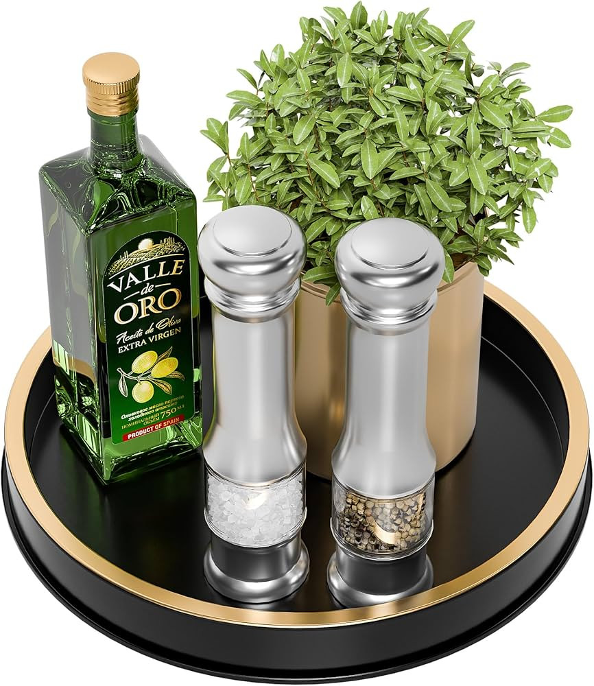 Round Serving Tray for Kitchen Countertop Organizer, 9 Inch Metal Trays for Napkin Holder Condime... | Amazon (US)