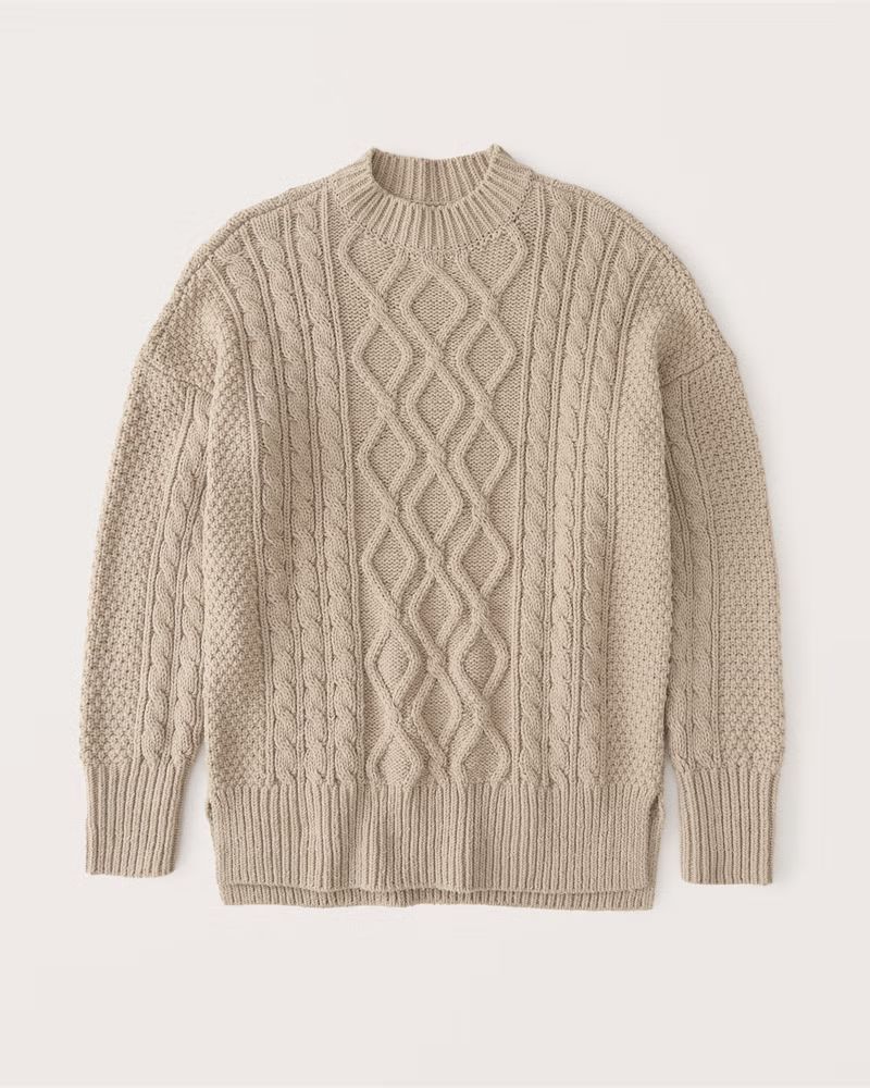 Oversized Cable Crew Sweater | Abercrombie & Fitch (US)