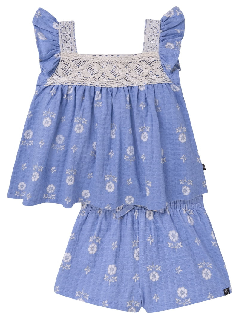 Modern Moments by Gerber Toddler Girl Square Neck Ruffle Outfit Set, 2-Piece, Sizes 12 Months - 5... | Walmart (US)