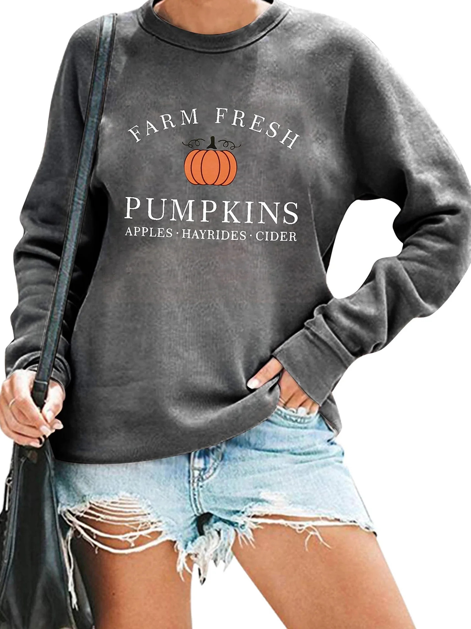 VILOVE Womens Sweatshirt Pumpkin Graphic Halloween Shirts Fall Long Sleeve Pullover Tops Dark Gra... | Walmart (US)