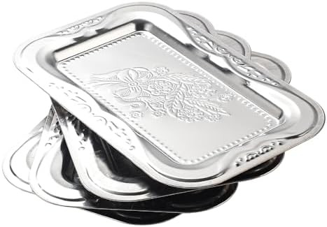 4-Pack Silver Serving Trays Set - ZENOVLUX Bow Floral Engraved Mirror Decorative Tray, 13.8" x 8.... | Amazon (US)