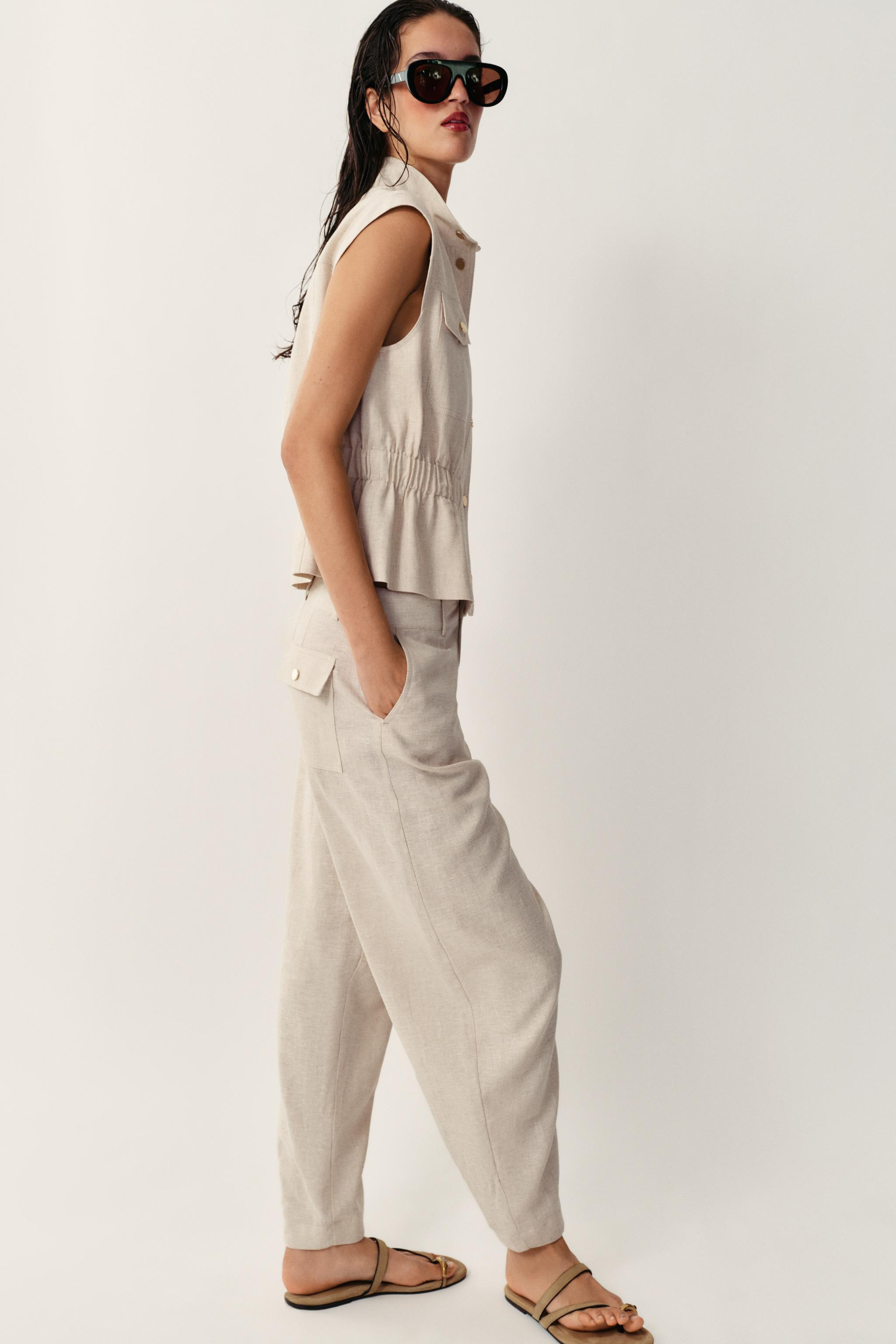 LINEN BLEND BARREL PANTS | Zara US