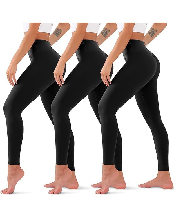 3 Pack High Waisted Leggings for Women No See Through Yoga Pants Tummy Control Leggings for Worko... | Amazon (US)
