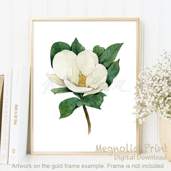Magnolia Printt White Magnolia Art Vintage Flower Style | Etsy | Etsy (US)