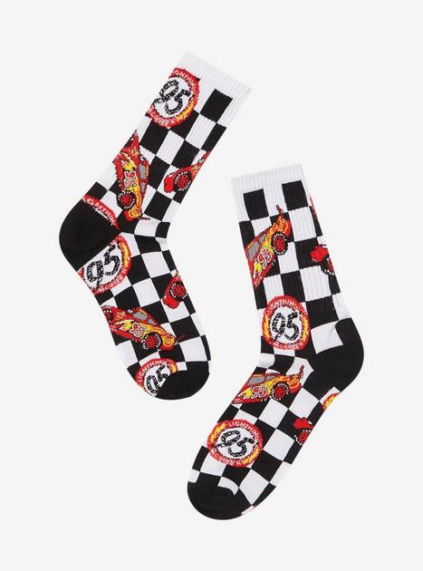 Disney Pixar Cars Lightning McQueen Allover Print Checkered Crew Socks - BoxLunch Exclusive | BoxLunch