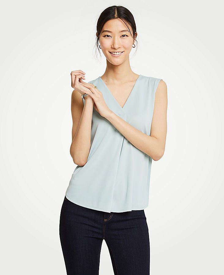 Pleated V-Neck Shell | Ann Taylor (US)