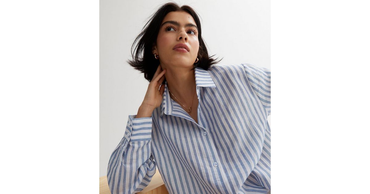 Gini London Blue Cotton Stripe Oversized Shirt
						
						Add to Saved Items
						Remove from ... | New Look (UK)