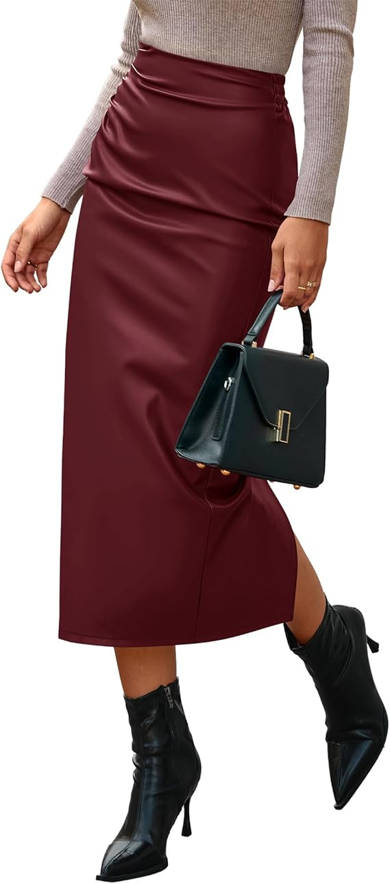 BTFBM Fall Skirts Pencil Midi Leather Skirt | Amazon (US)