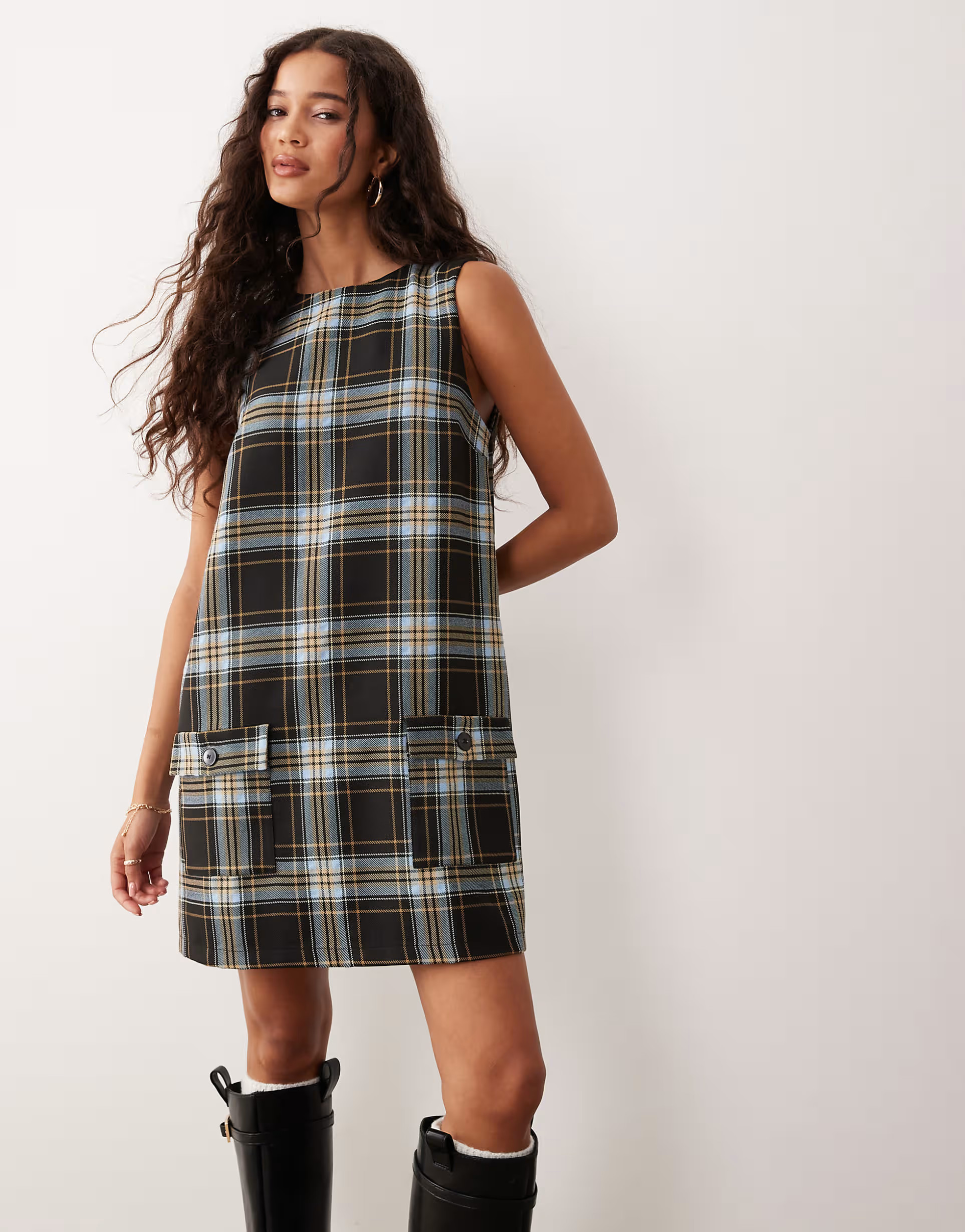 ASOS DESIGN shift mini dress with pockets blue check | ASOS (Global)