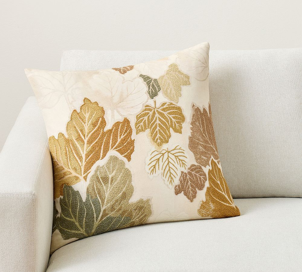 Fall Leaves Embroidered Pillow | Pottery Barn (US)