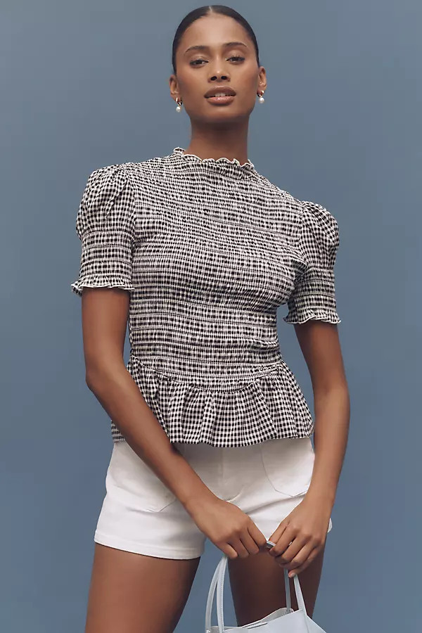 Aggie Puff-Sleeve Smocked Peplum Top | Anthropologie (US)