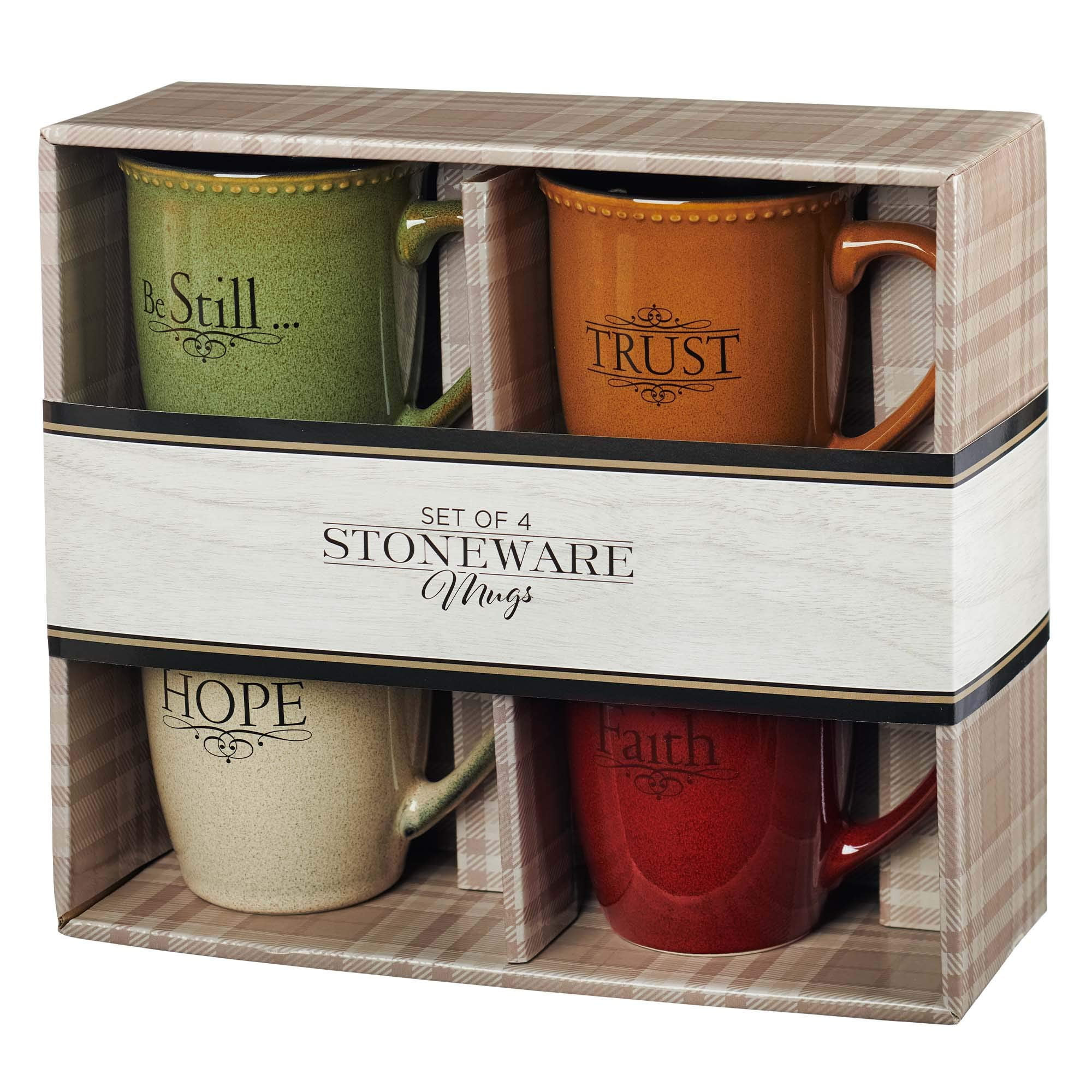 Set of Four Rustic Stoneware Coffee/Tea Mugs w/Bible Verses Sage Green, Ivory, Paprika Red, Pumpk... | Walmart (US)