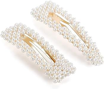 KINGMAS 2 Pack Pearl Hair Clips Large Hair Pins Barrette Ties for Women Girls, Handmade Fashion P... | Amazon (US)