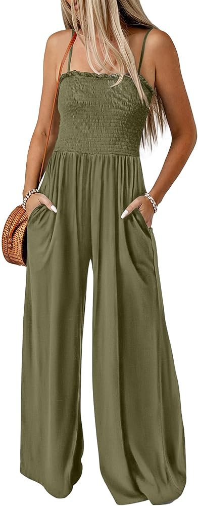 Nfsion Women's Summer Casual Jumpsuits One Piece Outfits Square Neck Sleeveless Spaghetti Strap W... | Amazon (US)