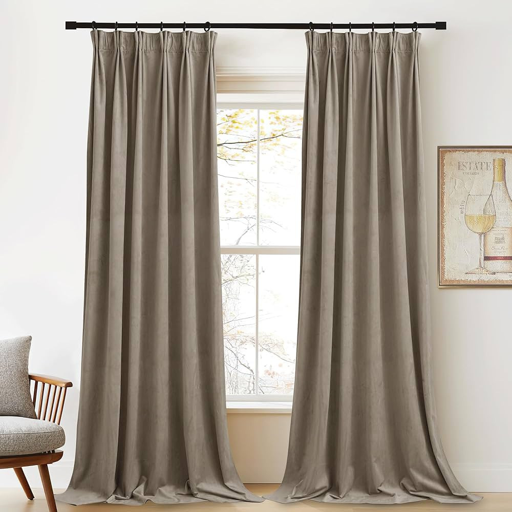 StangH Camel Beige Velvet Curtains - Thick Thermal Insulated Room Darkening Window Drapes 84 inch... | Amazon (US)