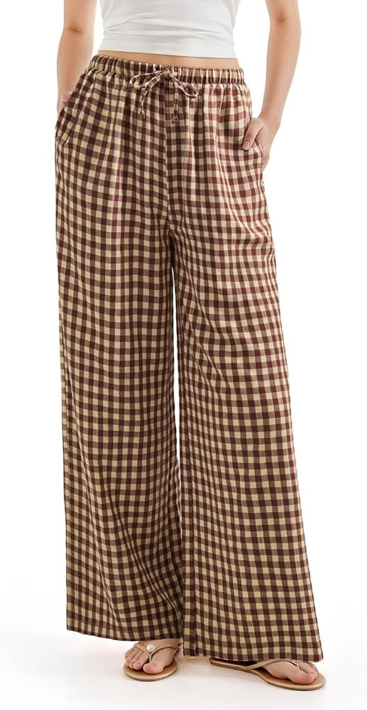 SUUKSESS Women Wide Leg Linen Pants with Pocket High Waisted Lounge Palazzo Pant | Amazon (US)