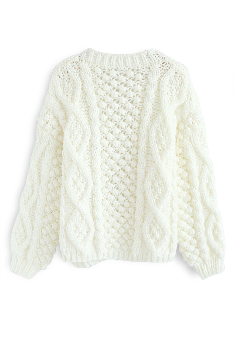 Wintry Morning Cable Knit Cardigan in White | Chicwish