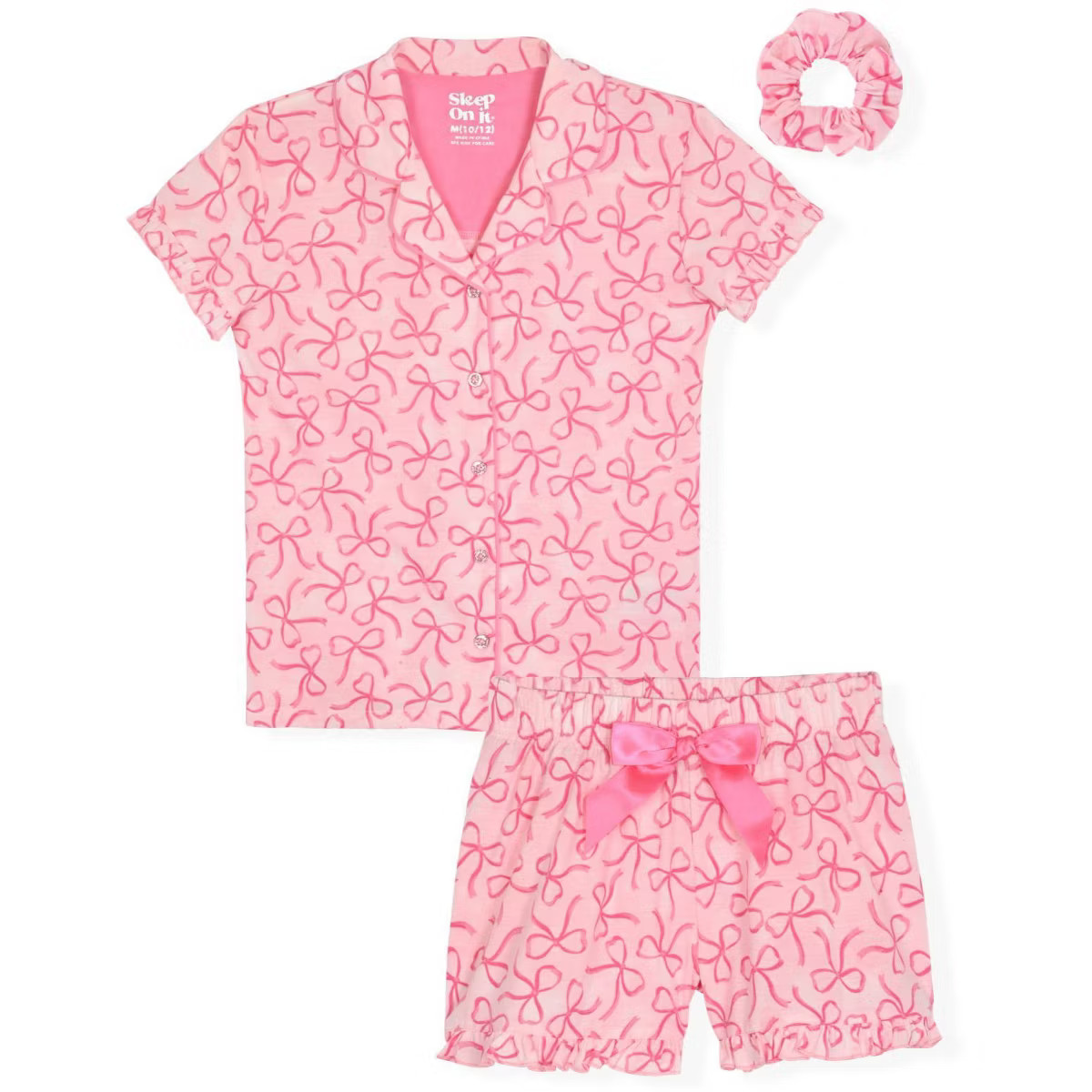 Sleep On It Girls 2-Piece Short-Sleeve Button Down Collared Coat Pajama Set with Matching Scrunch... | Target
