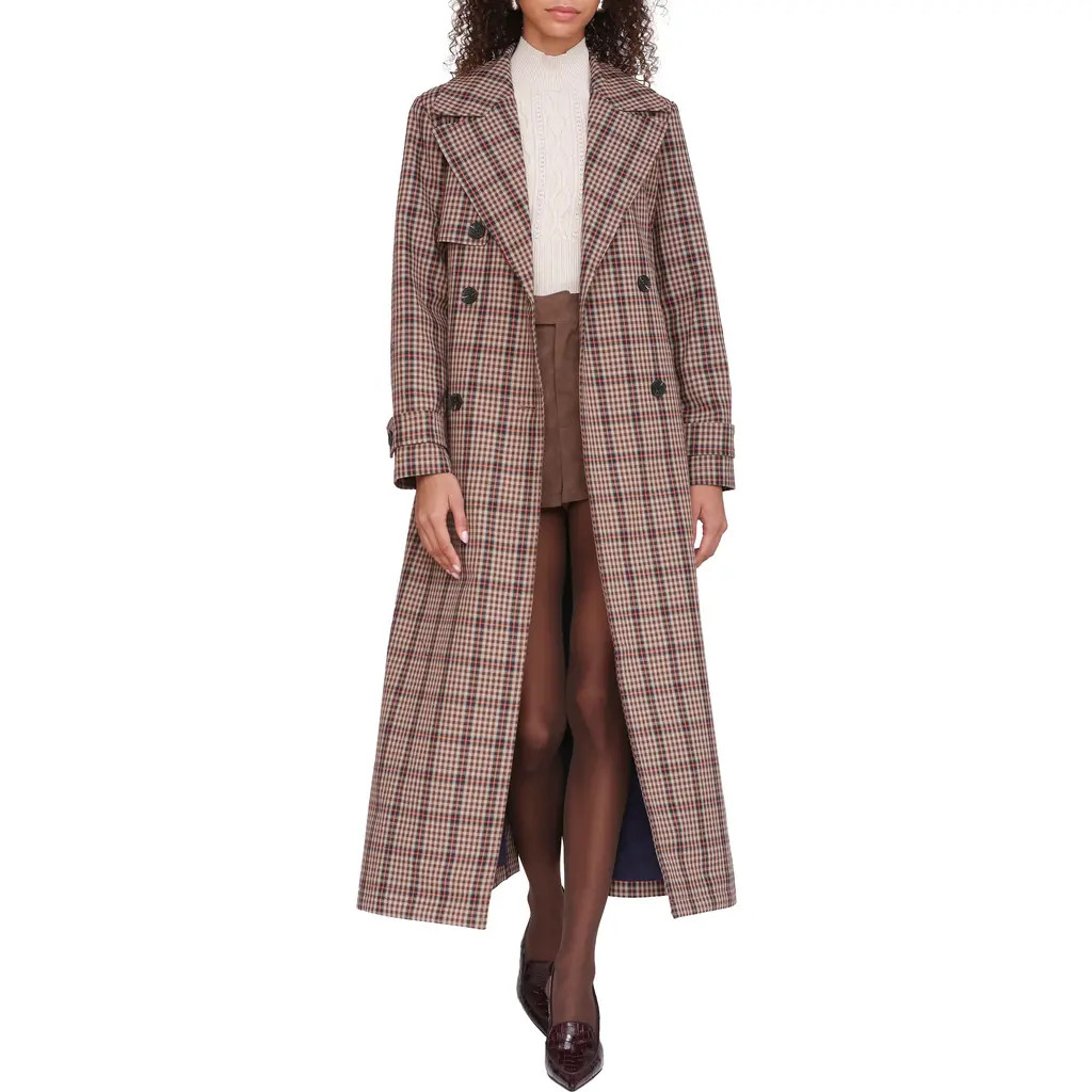 Avec Les Filles Plaid Trench Coat in Brown- Orange Plaid at Nordstrom, Size Small | Nordstrom