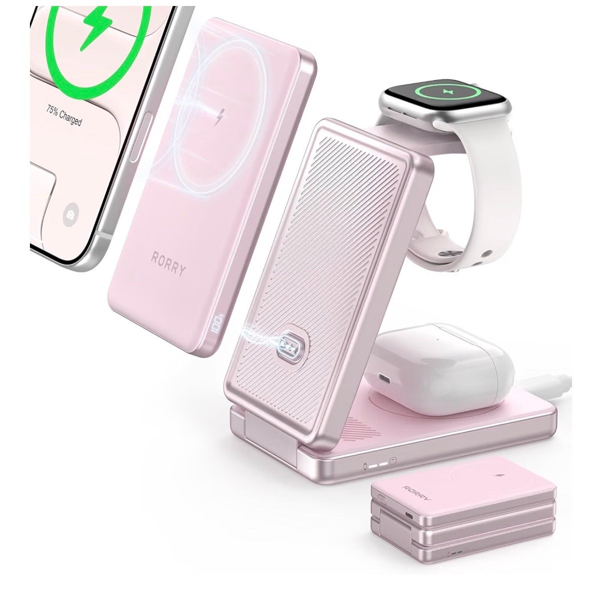 RORRY Auradock iPhone Charging Station 3 in 1 for Apple,10000mAh Power Bank
30W Wireless Magnetic Fast Charging Station for iPhone/Apple Watch/AirPods with Detachable Magnetic Portable Magsafe Charger

Amazon power bank station