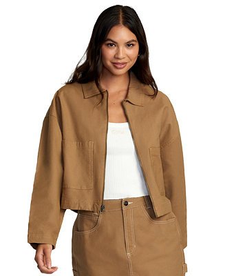 RVCA Juniors' Solid Zip-Front Spring Shift Shift Cotton Jacket - Macy's | Macy's